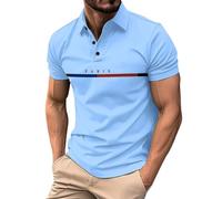 Men's Polo Shirts 1/4 Zip Plain Work Polo T-Shirt Casual Comfort Slim Fit Golf Tennis Cotton Tops Sports Clothing for Men UK Hippy Shirts for Men Mens Rugby Training top Tshirt (Blue, XXL)
