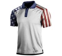 Mens Polo Shirts American Flag Short Sleeve T-Shirts Summer Moisture Wicking T Shirt Casual USA Flag Print Collared Golf Polo Shirts Independence Day Clothing White