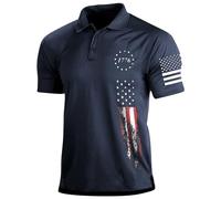 Mens Polo Shirts American Flag Short Sleeve T-Shirts Summer Moisture Wicking T Shirt Casual USA Flag Print Collared Golf Polo Shirts Independence Day Clothing Navy
