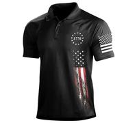 Mens Polo Shirts American Flag Short Sleeve T-Shirts Summer Moisture Wicking T Shirt Casual USA Flag Print Collared Golf Polo Shirts Independence Day Clothing Black