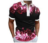 Men's Polo Shirts Breathable Quick Dry Golf Polo Shirts Color Clash Collar Outdoor Sports Tee Tops Gym Shirts for Men UK Mens Xmas Shirts Long Sleeve Latex top Men T-Shirt (Hot Pink, XXXL)