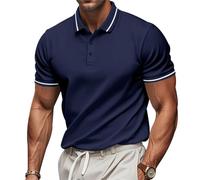 Men's Polo Shirts Casual Tee Short Sleeve Button Down Lapel Vintage Regular Fit Lightweight Soft Breathable Business Golf Work Undershirt for Males Navy 3XL