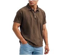 Mens Polo Shirts Cowboy Short Sleeve Distressed Washed Relaxed Fit Casual Vintage Solid Button Up Shirt Top Breathable Oversize T-Shirt Casual Summer Golf Office Travel Wear Brown 4XL