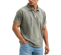 Mens Polo Shirts Cowboy Short Sleeve Distressed Washed Relaxed Fit Casual Vintage Solid Button Up Shirt Top Breathable Oversize T-Shirt Casual Summer Golf Office Travel Wear Gray 5XL