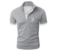 Mens Polo Shirts,Designer Polo Shirts For Men Uk,European Deer Print Casual Shirt for Men Lightweight Short Sleeve Modern Fit Top Suitable for Daily Wear and Spring Summers (Light Gray, XXXL)