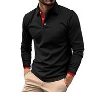 Mens Polo Shirts Long Sleeve Causal Poloshirts for Men Adult Button Down Work Tops Golf T-Shirt Moisture Wicking Tennis Tshirts Business Casual Gym Sport T Shirts Breathable Tee Black