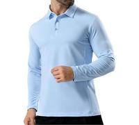 Men's Polo Shirts Long Sleeve Collared Golf Top Classic Cotton Polo with Button Down Comfy Lightweight Breathable Solid Color Shirts for Summer Casual Jogging Campaigns Sky Blue