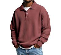 Mens Polo Shirts Long Sleeve Jumpers Waffle Golf Tops Men's Polos Solid Color Button Up Lapel Collar Tshirts Loose Fit Golf Tops for Men Spring Clothes (Red, M)