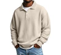 Mens Polo Shirts Long Sleeve Jumpers Waffle Golf Tops Men's Polos Solid Color Button Up Lapel Collar Tshirts Loose Fit Golf Tops for Men Spring Clothes