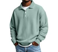 Mens Polo Shirts Long Sleeve Jumpers Waffle Golf Tops Men's Polos Solid Color Button Up Lapel Collar Tshirts Loose Fit Golf Tops for Men Spring Clothes (Green, M)