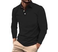 Mens Polo Shirts Long Sleeve Soft Shirt Button Down Slim Fit Golf T-Shirts Bussiness Blosue 2026 Casual Pullover Tops Camiseta Tipo Polo para Hombre(Black, XXL)