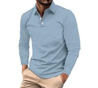 Mens Polo Shirts Long Sleeve Soft Shirt Button Down Slim Fit Golf T-Shirts Bussiness Blosue 2026 Casual Pullover Tops Camiseta Tipo Polo para Hombre(Sky Blue, XXL)