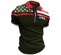 Men's Polo Shirts Short Sleeve 4th of July Casual Zipper Regular Fit Tshirts USA Lightweight Hiking Summer Sports Patriotic Golf Tees American Flag Big and Tall Running Tops Green