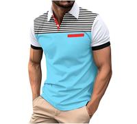 Men's Polo Shirts Short Sleeve Classic Fit Breathable Golf Shirt Office & Casual Summer Patchwork Printed Tee for Running Gym Workout Slim Fit T-Shirt Top Easy Care Turndown Collar A Sky Blue