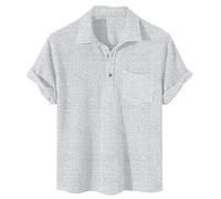 Men's Polo Shirts Short Sleeve Corduroy Shirt with Pocket Button Down Collar T-Shirts Retro Tops Summer Casual Tees Camiseta Negra para Hombre(Dark Gray, XL)