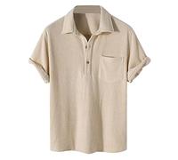 Men's Polo Shirts Short Sleeve Corduroy Shirt with Pocket Button Down Collar T-Shirts Retro Tops Summer Casual Tees Playeras De Hombre(Z01-Beige, XL)