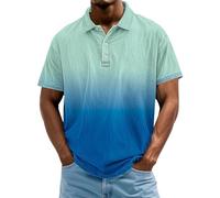 Men's Polo Shirts Short Sleeve Gradient Colors Distressed Washed Cotton T-Shirts Button Casual Summer Trendy Tee Tops Lapel Button Down T-Shirt Heavyweight Vintage Acid Wash Clothes Dark Blue