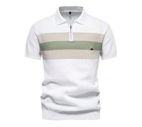 Mens Polo Shirts Short Sleeve Knit Textured Shirt 1/4 Zip Collared Tees Knitted Golf Tops 2025 Summer Fashion T-Shirt Camisetas Negras para Hombre(White, L)