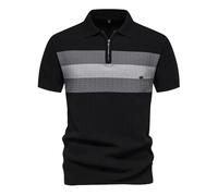 Mens Polo Shirts Short Sleeve Knit Textured Shirt 1/4 Zip Collared Tees Knitted Golf Tops 2025 Summer Fashion T-Shirt Ropa Tactica para Hombre(Black, L)