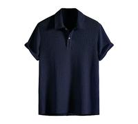 Mens Polo Shirts Short Sleeve Knitted Ribbed Golf Shirt Button T-Shirts Business Tops Summer Casual Solid Color Tees Camisa para Hombre(Z01-Navy, S)