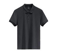 Mens Polo Shirts Short Sleeve Knitted Ribbed Golf Shirt Button T-Shirts Business Tops Summer Casual Solid Color Tees Camisa De Cuello para Hombre(Black, L)