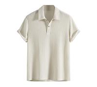 Mens Polo Shirts Short Sleeve Knitted Ribbed Golf Shirt Button T-Shirts Business Tops Summer Casual Solid Color Tees Camisas para Hombres De Trabajo(Z01-White, S)