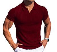 Mens Polo Shirts Short Sleeve Knitted Ribbed Shirt Summer Collared Golf Tops Casual T-Shirts Classic Fit Tees 2025 Ropa Hombre(Wine, XXL)