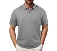 Mens Polo Shirts Short Sleeve Summer Button-Down Knit Men's Polo T-Shirts Classic Stretch Golf Shirt Wicking Breathable Running Training Sports Round Neck Short Sleeve Summer Tops T-Shirt Grey