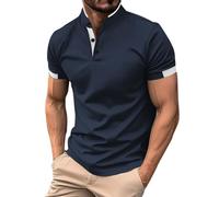 Mens Polo Shirts Short Sleeve Summer Casual Button Down Stand Collar Solid Color V Neck T Shirt Breathable Lightweight Comfy Daily Classic Stylish Golf Tees Work Out Sport Running Tshirt T-Shirt