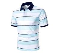 Mens Polo Shirts Stripes Printed Short Sleeve T Shirt Summer Tops Athletic Breathable Tshirts Fashion Casual Tee Business Outdoor T-Shirts (Light Blue, S)