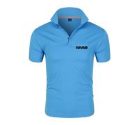 Mens Polo Shirts T-Shirt for SAAB Breathable Soft Short Sleeved Printing Plain Tee Top Clothes Collared Golf Half Sleeve Patchwork Cozy Underwear-Blue||L