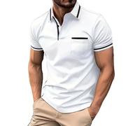 Mens Polo Shirts with Pocket Summer Casual Button up Solid Color Lapel Muscle Fit V Neck Short Sleeve T Shirt Breathable Lightweight Classic Stylish Sport Golf Tees Comfy Running Tshirt T-Shirt