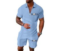 Men's Polo Track Suit Sets 2 Piece Summer Tracksuit Short Sleeve Polo Shirt and Shorts Set Casual Sport Suit Sweat Outfits Sports Casual Sweat Suit (Men's Tracksuit Polo Shirt & Shorts Light Blue,XXL)