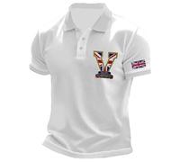 Men'S Polos,Mens Rugby Shirts Long Sleeve,Men's Shirts for Everyday Casual Wear with Commemorative Print - Loose Fit Top by European War Day for Spring Summer (White, XXXL)