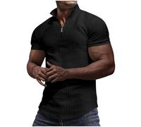 Men's Polos Muscle Fit Gym T Shirt Quarter Zip Golf Polos Shirts Summer Solid Color Waffle Top Plain Sports T-Shirt Short Sleeve Basic Tee Comfortable Breathable Workout Tops Activewear Black