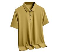 Mens Polos Shirts Ice Silk Short Sleeve Polos Shirt Casual Smart Business Work Shirts Turndown Collar Button Down Blouse Sports T-Shirts Regular Fit Gym Tennis Golf Tops Solid Basic Tee Shirt Yellow