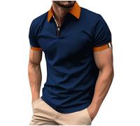 Mens Polos Shirts Short Sleeve UK Clearance Color Block V Neck T Shirts Summer Cotton Tops Basic Tees Buttons Solid Shirts Regular Fit Turn-Down Collar Tshirts Navy