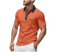 Mens Polos Shirts Short Sleeve UK Quarter Zip Golf Polos Shirts with Pocket Slim Fit Contrasting Colors Tennis T-Shirt Breathable Summer Casual Tee Tops Turn-Down Collar Pullover S-3XL Orange