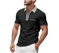 Mens Polos Shirts Short Sleeve UK Quarter Zip Golf Polos Shirts with Pocket Slim Fit Contrasting Colors Tennis T-Shirt Breathable Summer Casual Tee Tops Turn-Down Collar Pullover S-3XL Dark Gray
