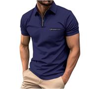 Mens Polos Shirts Short Sleeve UK Sale, Quarter Zip Golf Polos Shirts Slim Fit Solid Color Tennis T-Shirt Breathable Summer Casual Waffle Tee Tops Turn-Down Collar Pullover with Zipper Pocket Navy
