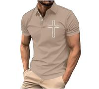 Men's Polos Short Sleeve Religious Faith Cross Graphic Print Plain Button Regular Fit Lapel Collar Versatile Casual Classic Daily Wear Summer Tops Polos Shirt