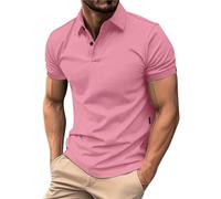 Men's Polos T Shirt Short Sleeve Summer Slim Fit Casual Quick Dry Plain Lapel Button Tee Shirts Golf Fishing Business Tee Top City Break Suitable for City Break and Sport (Pink, M)