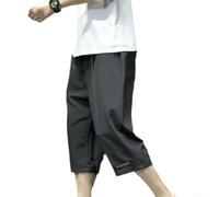 Men's Polyester Spandex Loose Casual Pants Seven-Foot Style(Black L)