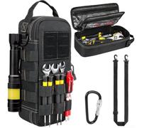 Men's Polyester Utility Tool Bag With Carabiner 12x4.5x3.7in Portable | 2 zipper pockets 8 elastic loops for tool organization adjustable strap lockable carabiner for backpack or belt