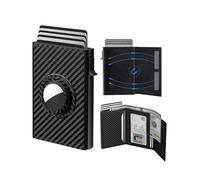 Mens Pop Up Wallet for AirTag: Premium Genuine Leather, RFID Blocking, Smart, Minimalist, 9-14 Card Capacity, ID Window, Cash Slot, Carbon Fiber, slim, Simple Style