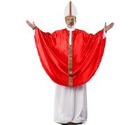 Men's Pope Costume, 3-Piece Red and White Bishop Outfit with Mitre Hat, Red-1, Large