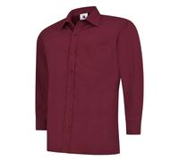 Mens Poplin Long Sleeve Shirt Formal Office Workwear Smart Plain Top Easy Care