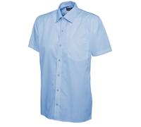 Mens Poplin Short Sleeve Shirt Formal Office Workwear Smart Plain Collared Top