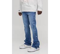 Men's Popper Side Stretch Slim Flared Jeans | Light Wash | Size 38R | boohooMAN