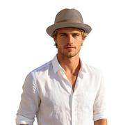 Mens Pork Pie Hats Summer Breathable Mesh Pork Pie Bowler Hat for Men Lightweight Breathable Short Brim Uvprotection Shield Cool Beach Cap Boater Porkpie Hats for Summer (01-Khaki, One Size)